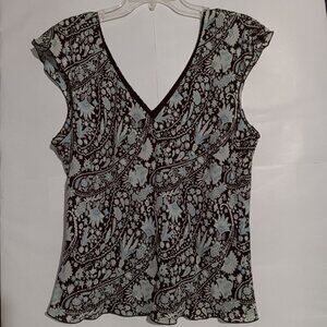 Jones New York - Women's Blouse - Size 16 - V Neck - Transparent  Floral Print.